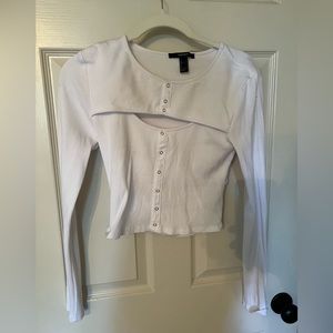 White cropped, long sleeve shirt, Size L, fits like M